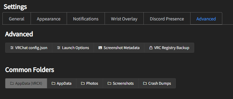 AppData button in VRCX settings